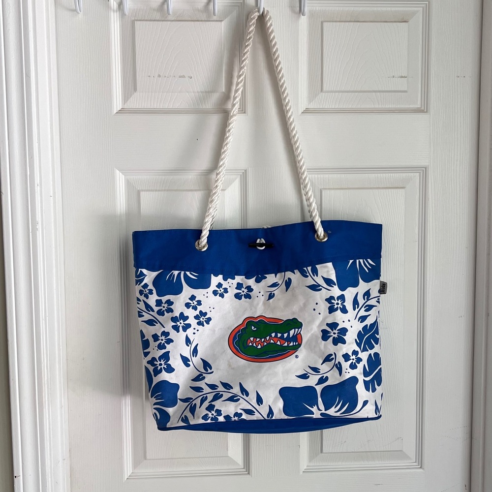 Florida Gators Desden Tote Bag Large Floral Rope Handle Blue White Beach Bag‎